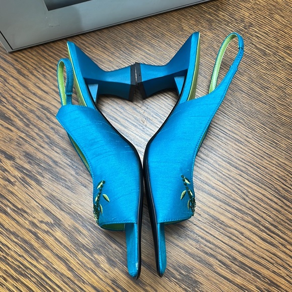 Vintage Nygard Sandals, Turquoise Linen Look Upper/Beaded Embellishment, NIB 8.5 - Picture 5 of 14